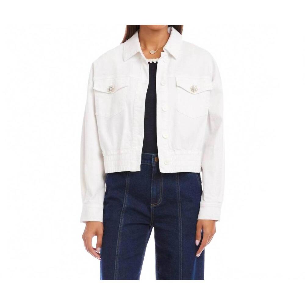 NEW KAREN KANE novelty button jean jacket in off white